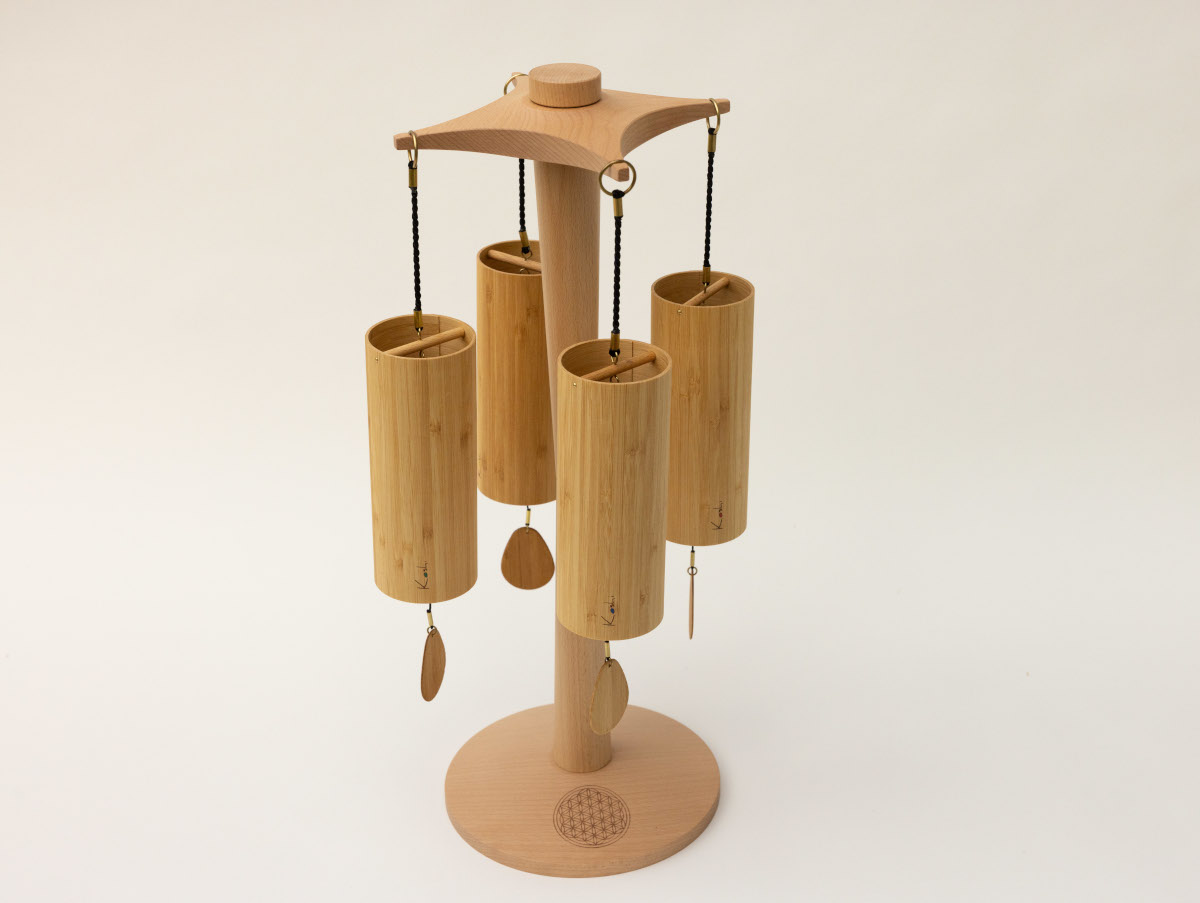 Handcrafted Rotating Koshi Chime Stand for Set of 4 Wind Chimes
